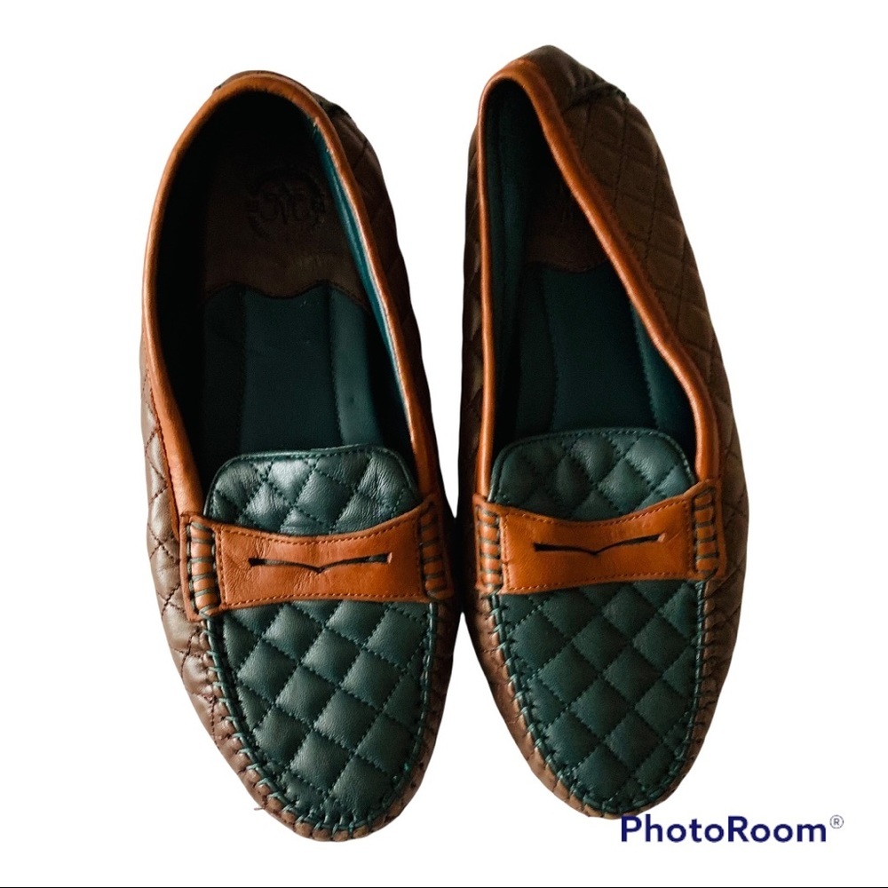 Johnston and Murphy Brown And Green Leather Penny Loafer classic preppy 6.5